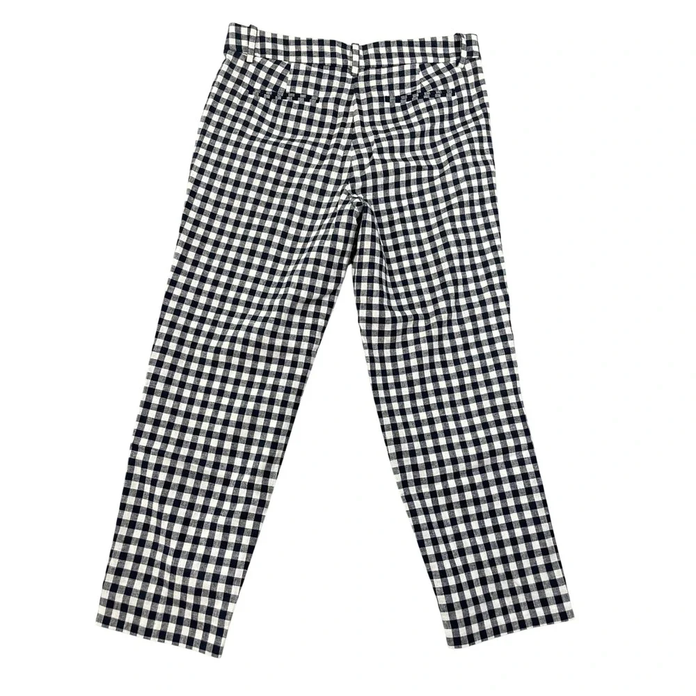 NWT J. Crew Gingham Linen Cotton Holland Pants‎ AW376 Blue White Size 10